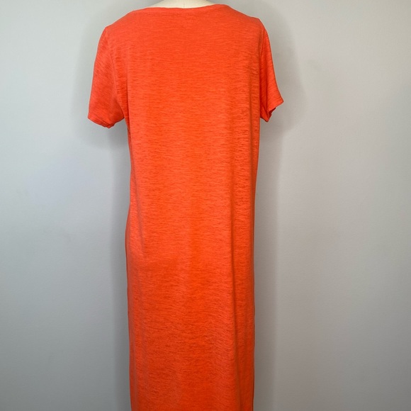 Eileen Fisher Orange T-Shirt Long Dress with Front Pockets - Picture 4 of 4